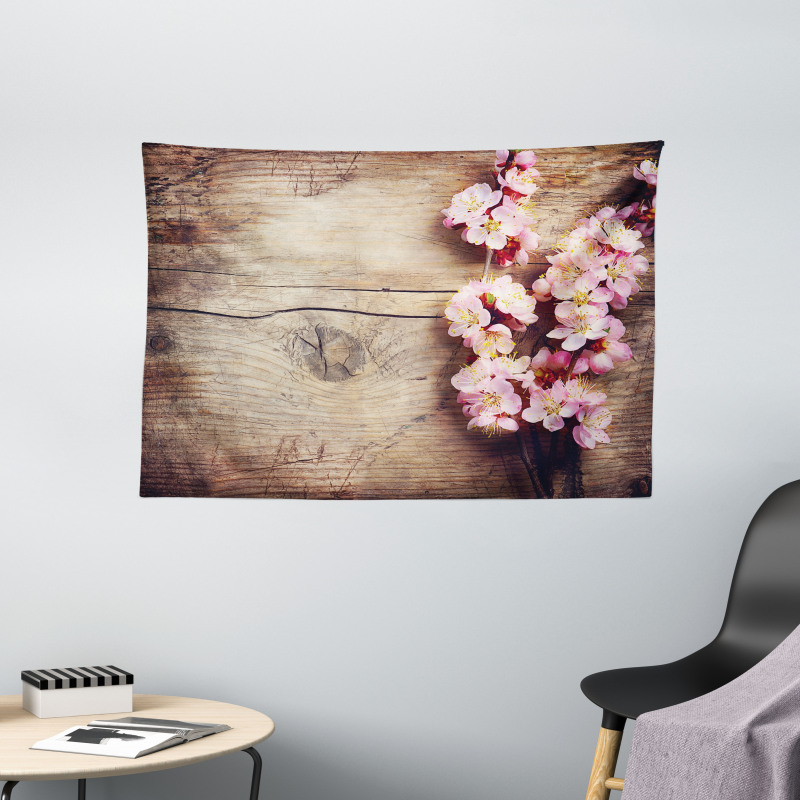 Spring Blossom on Wood Wide Tapestry