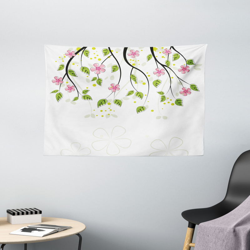 Branch with Flowers Wide Tapestry