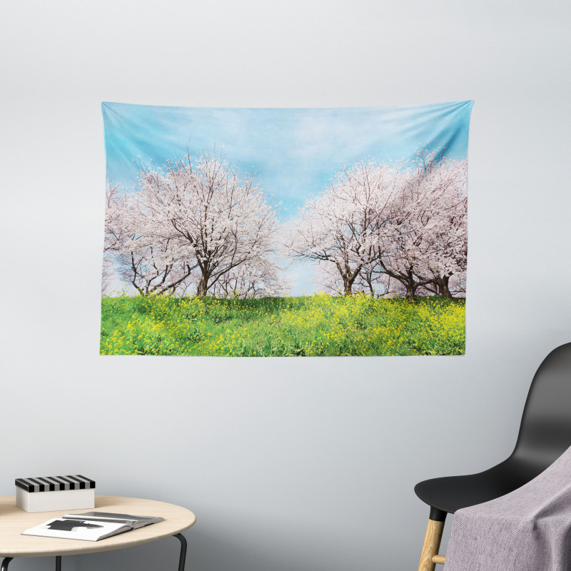 Japanese Spring Flowers Wide Tapestry