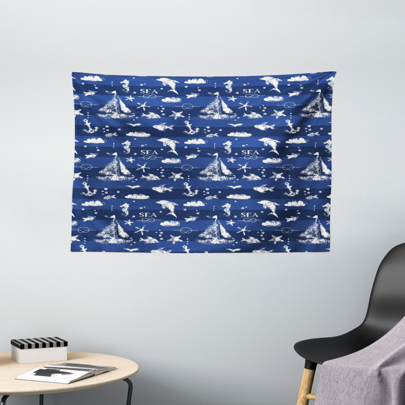 Grunge Anchor Ship Wide Tapestry