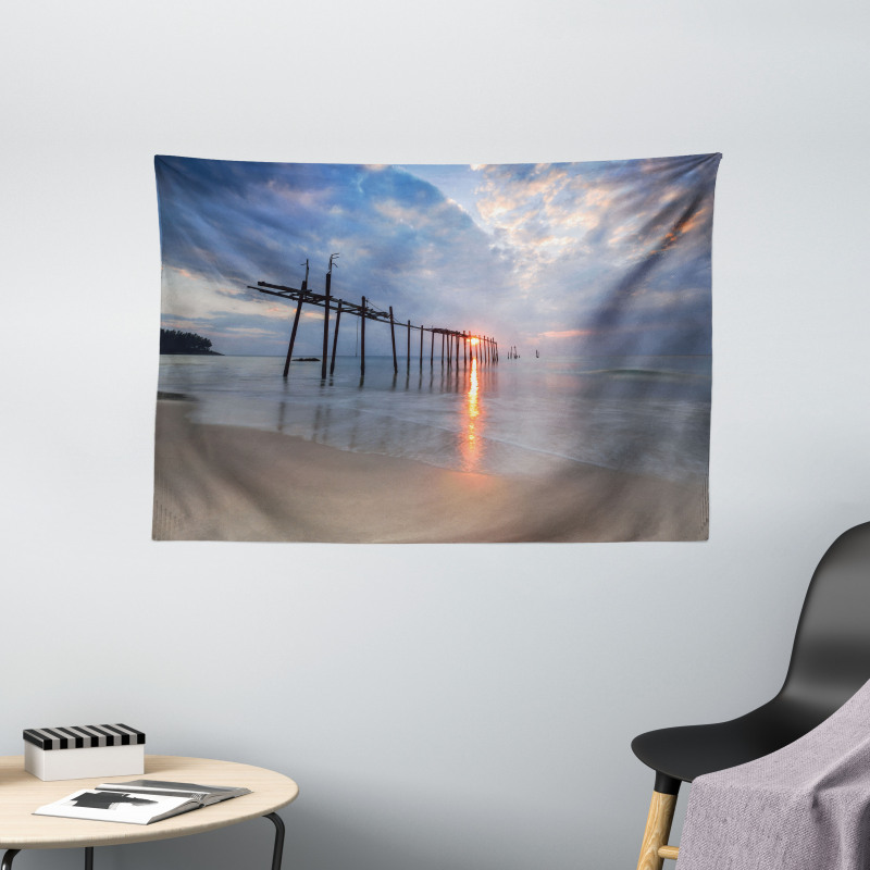 Sunset Ocean Romance Wide Tapestry