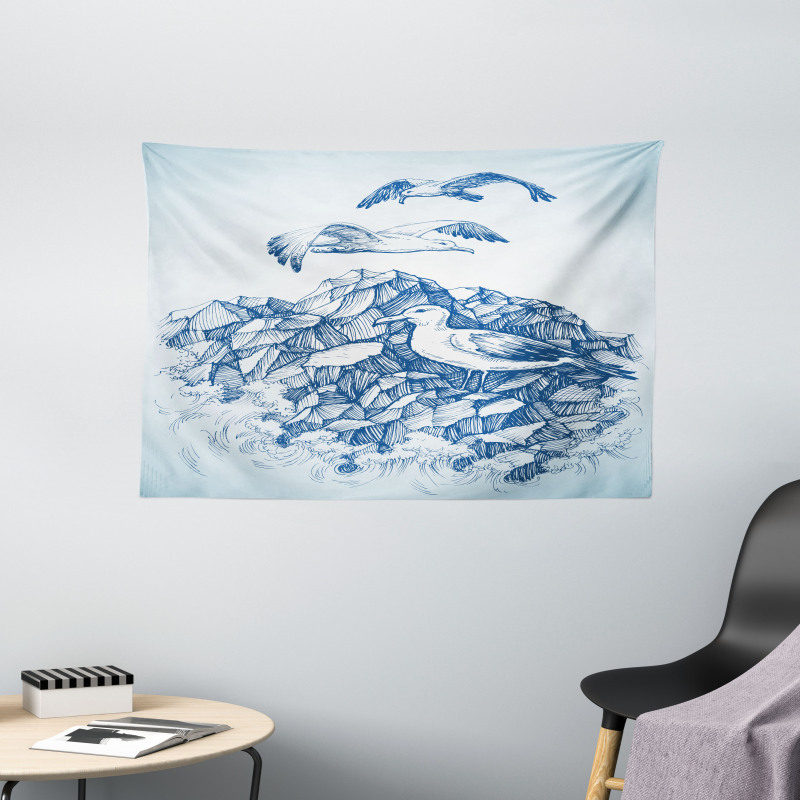 Seagull Mountain Sketch Wide Tapestry