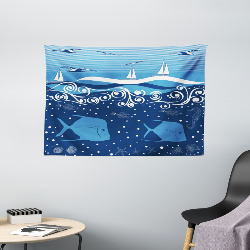 Underwater Life Sail Wide Tapestry