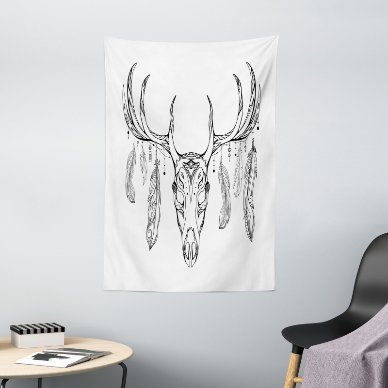 Skull with Antler Feather Tapestry