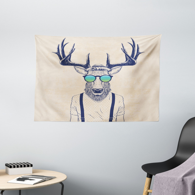 Hipster Cool Fun Animal Wide Tapestry