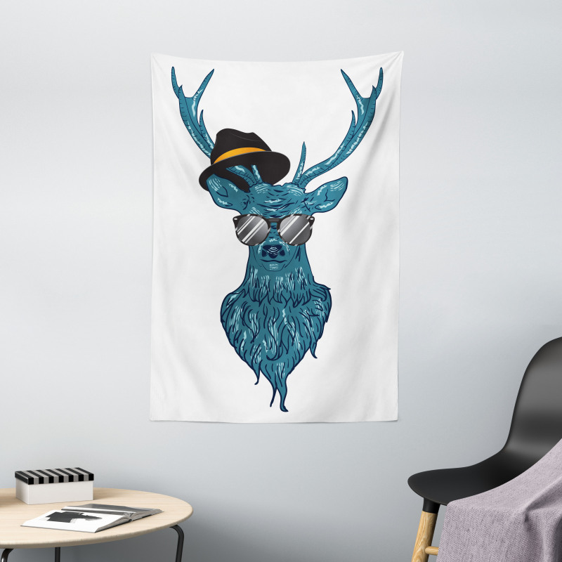 Teal Hipster Antler Print Tapestry