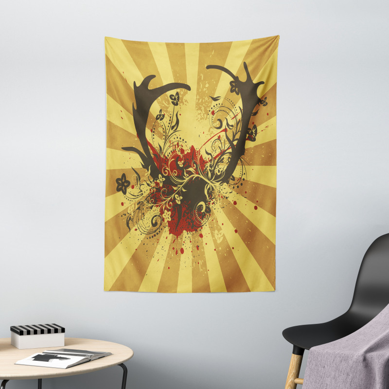 Grunge Style Antlers Art Tapestry