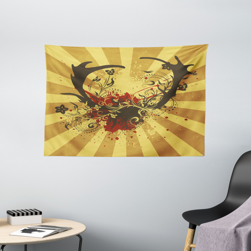 Grunge Style Antlers Art Wide Tapestry