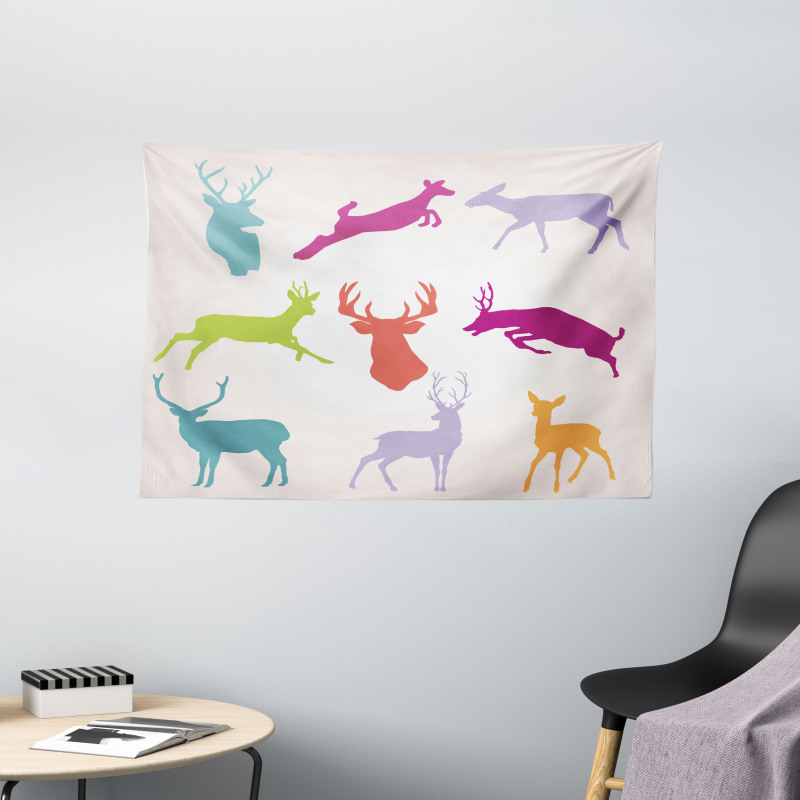 Colorful Jumping Animals Wide Tapestry