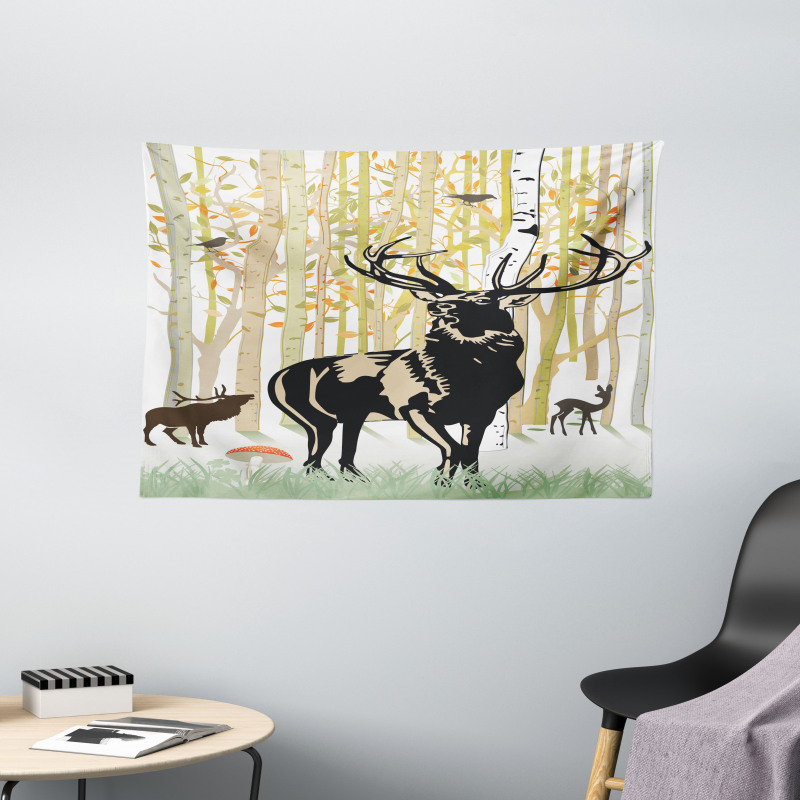 Autumn Forest Wild Animal Wide Tapestry