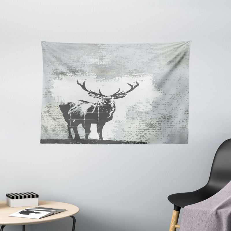 Stag Silhouette Grunge Wide Tapestry
