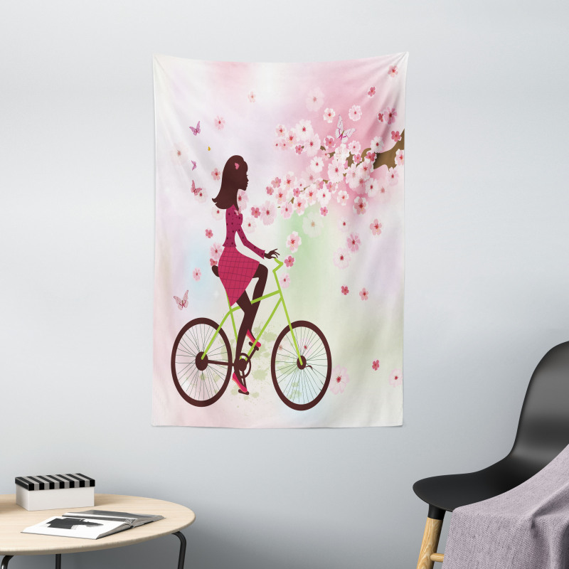 Cherry Bloom Lady Bike Tapestry