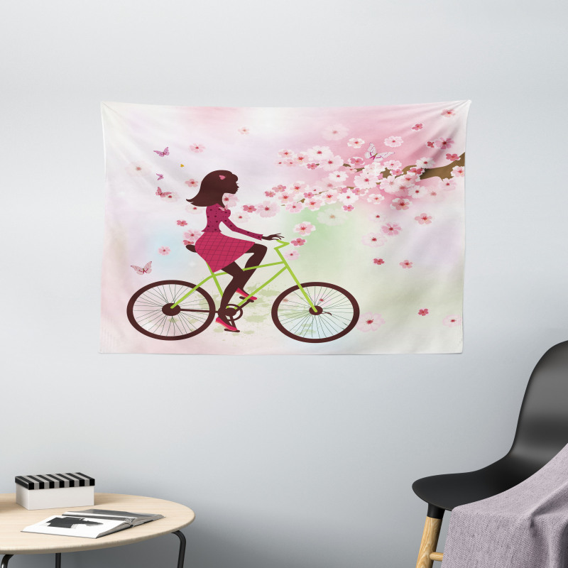 Cherry Bloom Lady Bike Wide Tapestry