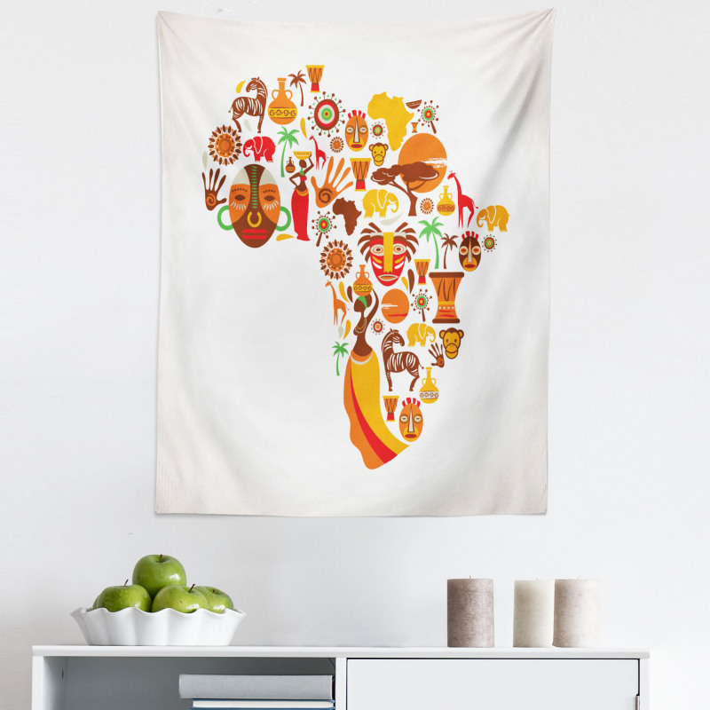 Karışık Desen Mikrofiber Duvar Halısı Afrika Haritası Temalı