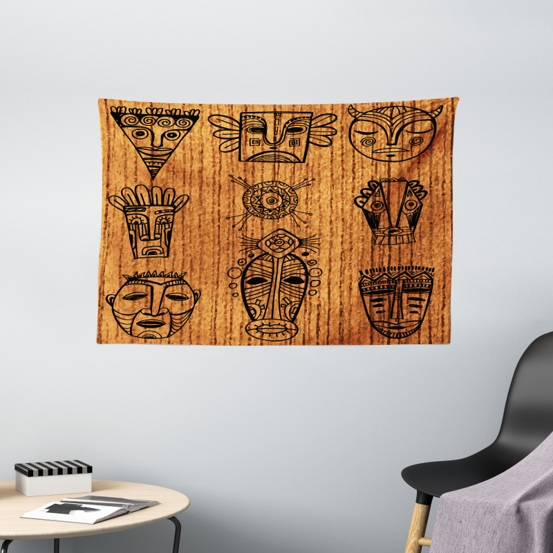 Native Masks Wide Tapestry