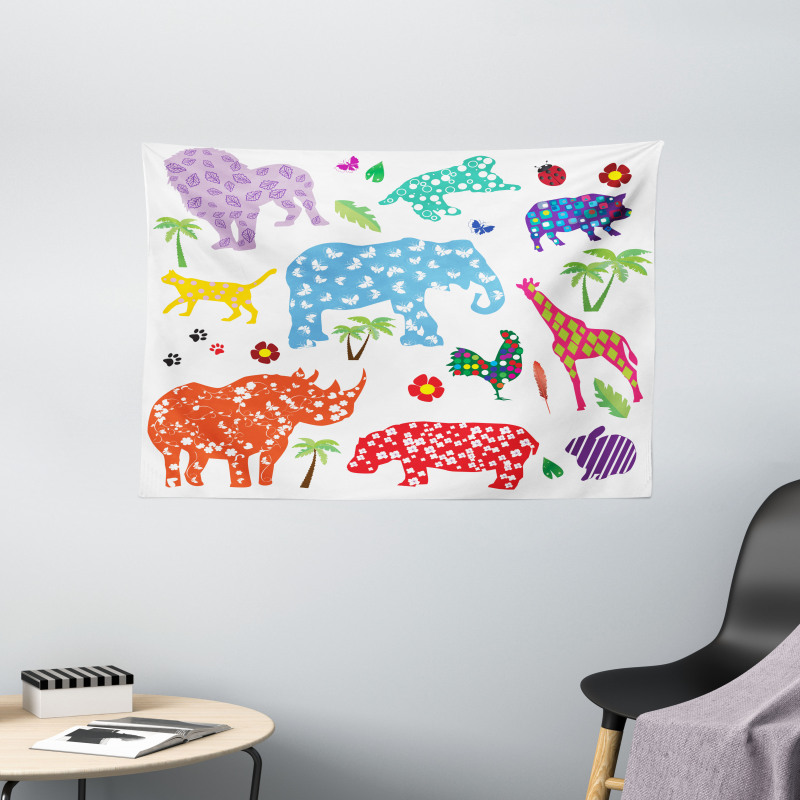 Wild Animals Floral Wide Tapestry
