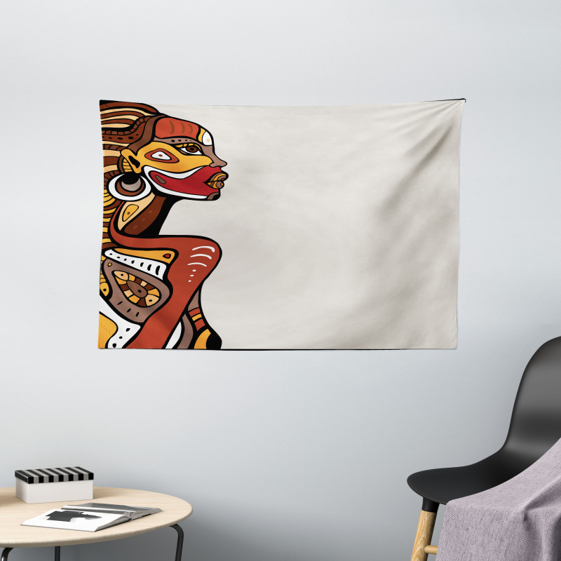 Hand Drawn Woman Art Wide Tapestry