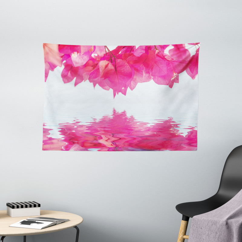 Pink Leaves on River Wide Tapestry