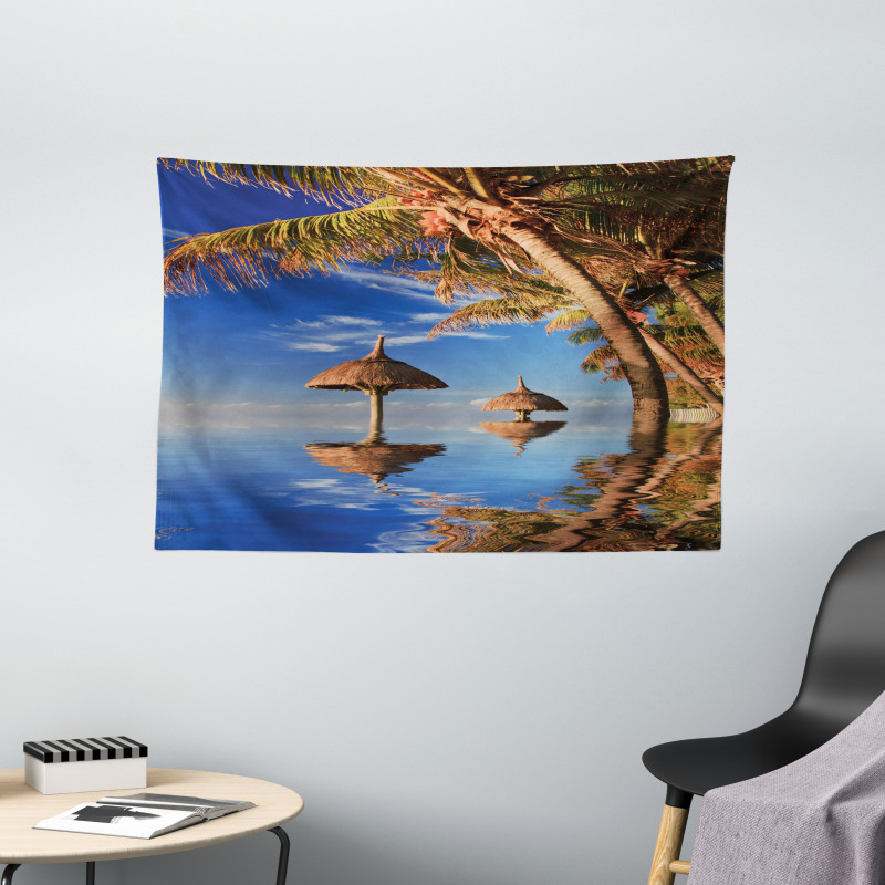 Palm Trees Calm Ocean Wide Tapestry