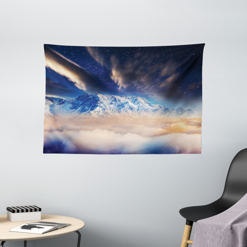 Snowy Winter Mountains Wide Tapestry