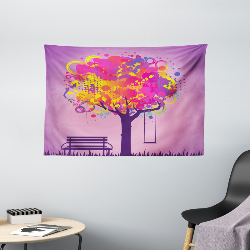 Colorful Leaves Swing Art Wide Tapestry