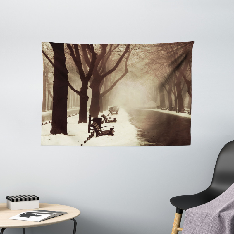 Street View Foggy Day Wide Tapestry