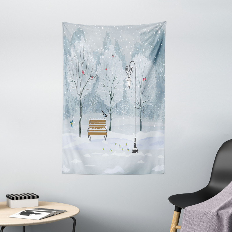 Snow in Park Xmas Trees Tapestry