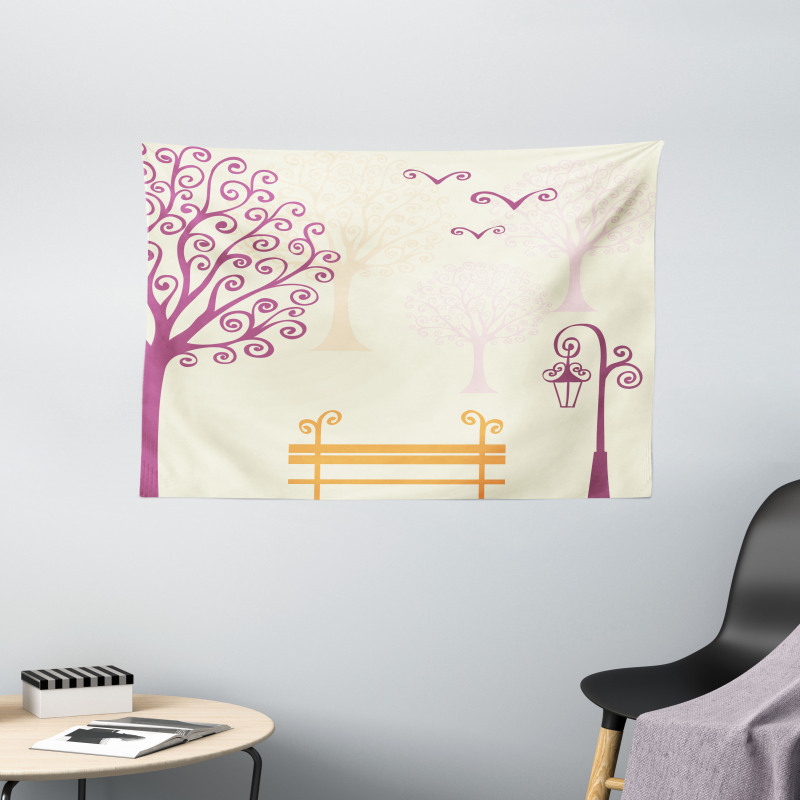 Park Bench Pastel Color Wide Tapestry