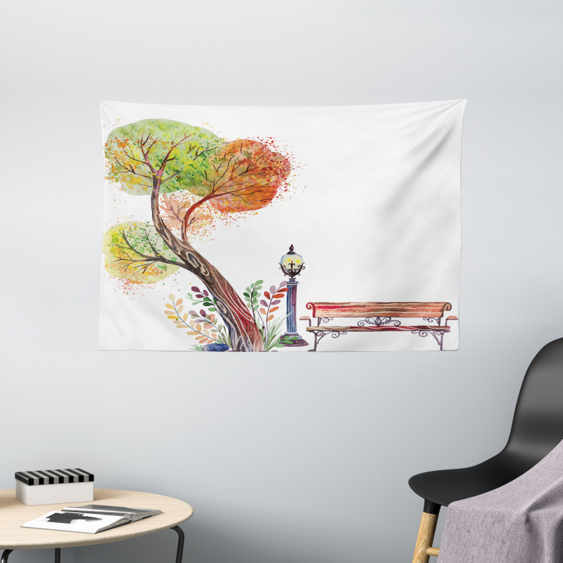 Autumn Day in Park Vintage Wide Tapestry