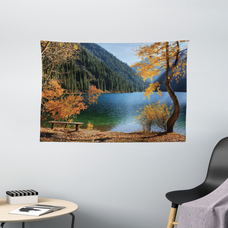 Lake Forest Autumn Tree Wide Tapestry
