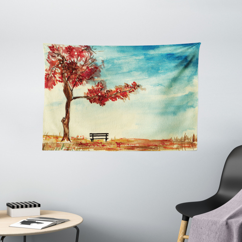 Watercolor Artwork Bench Wide Tapestry