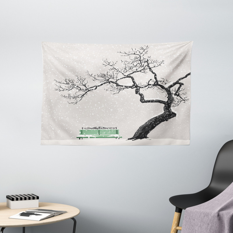 Retro Bench and Tree Wide Tapestry
