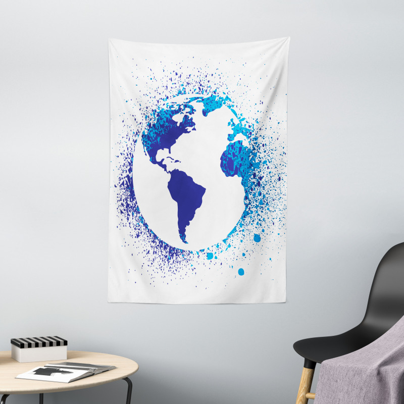 Globe Ink Effect Map Tapestry