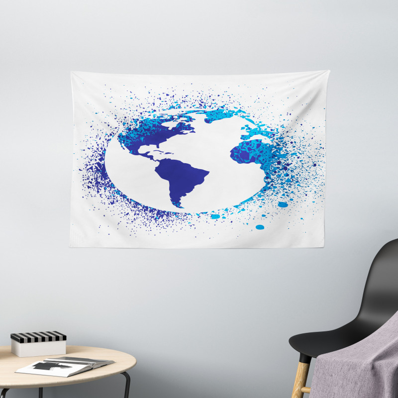 Globe Ink Effect Map Wide Tapestry