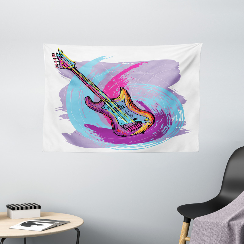 Hand Drawn Guitar Grunge Wide Tapestry