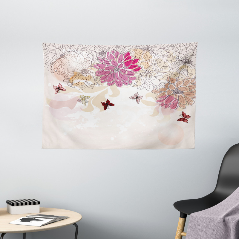 Spring Flower Butterfly Wide Tapestry