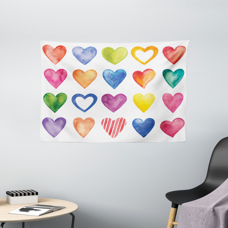 Watercolor Heart Romance Wide Tapestry