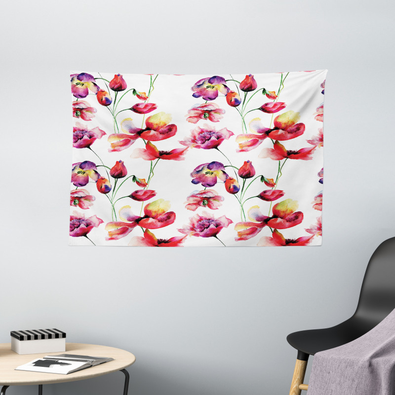 Blooming Tulip Poppy Wide Tapestry