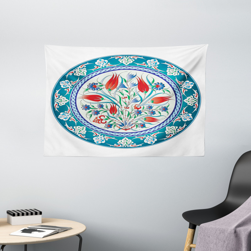 Turkish Tulip Floral Art Wide Tapestry