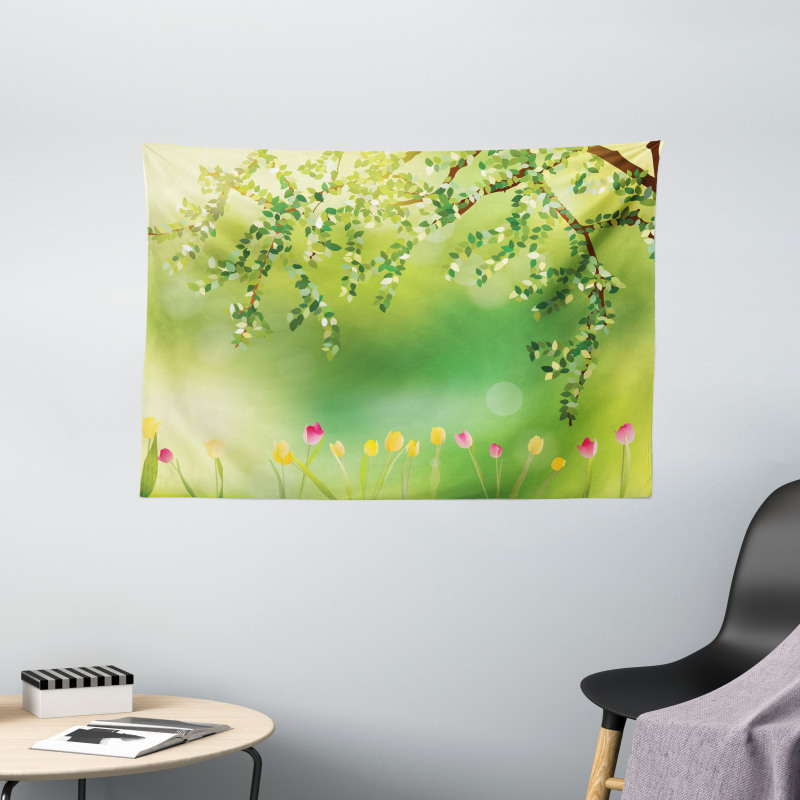 Colorful Tulips Tree Wide Tapestry