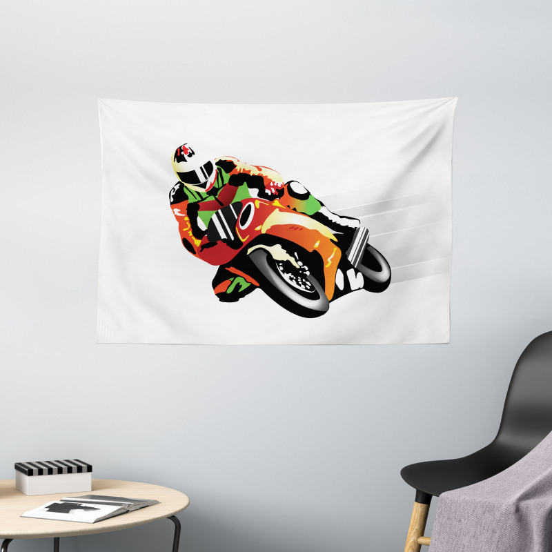 Motorcycle Racer Sport Wide Tapestry