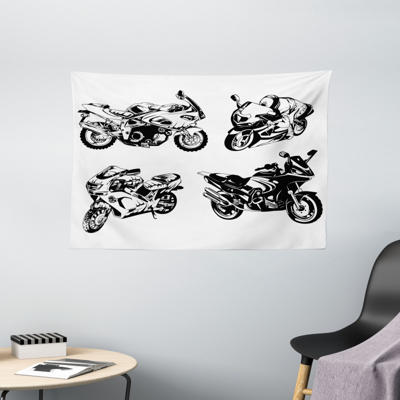 Motorbikes Wide Tapestry