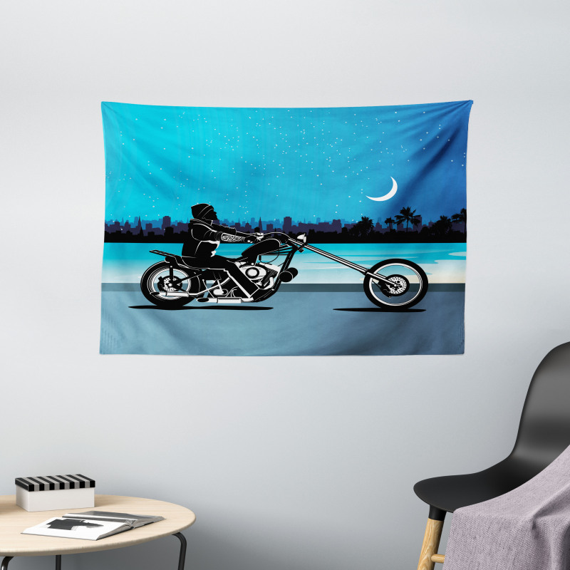 Chopper Motorcycle Wide Tapestry