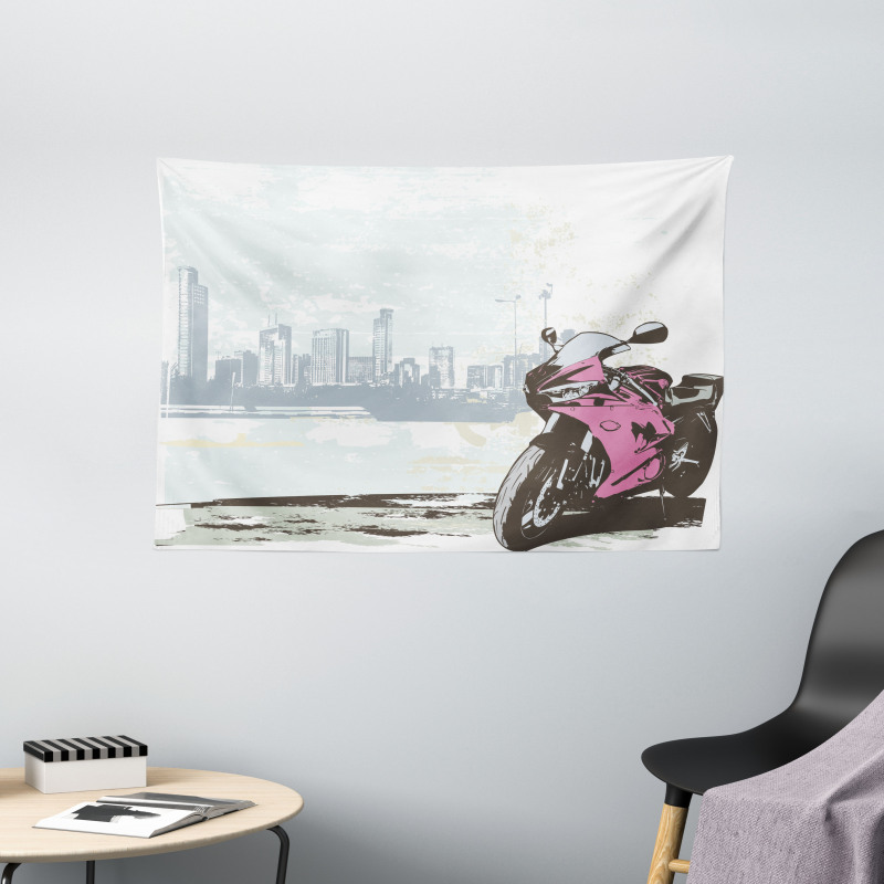 Motorbike by River Wide Tapestry