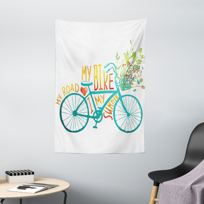 Blue Bike with Flowers Tapestry