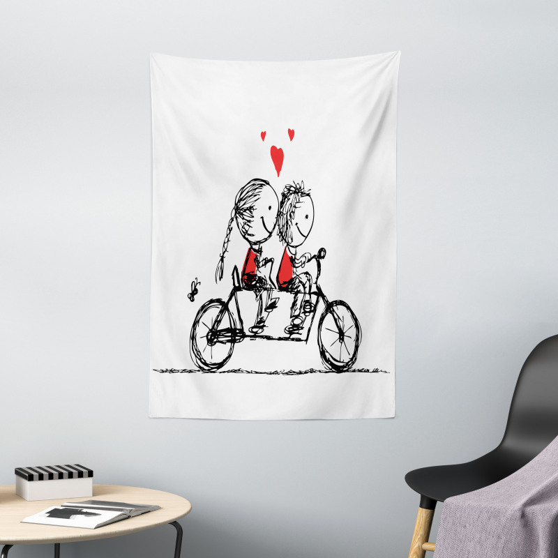 Couple Cycling Together Tapestry