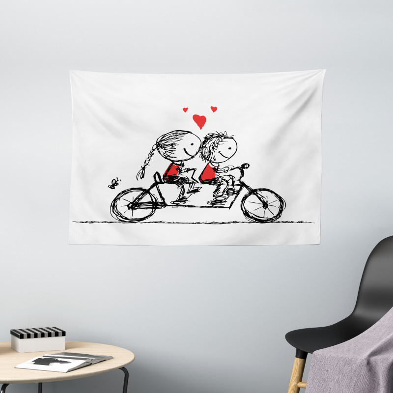 Couple Cycling Together Wide Tapestry