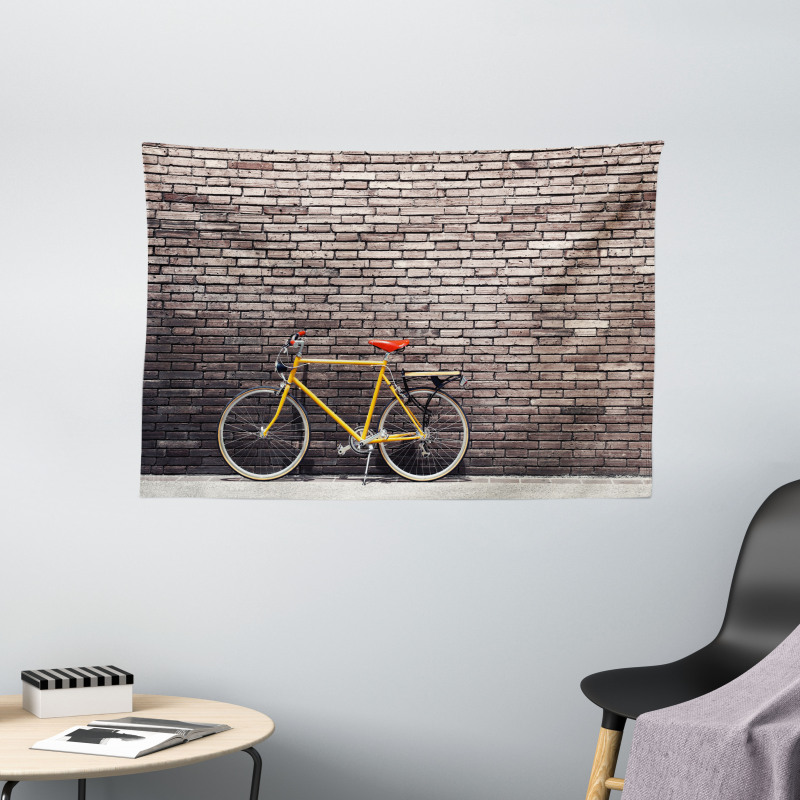 Retro Bicycle on Wall Wide Tapestry