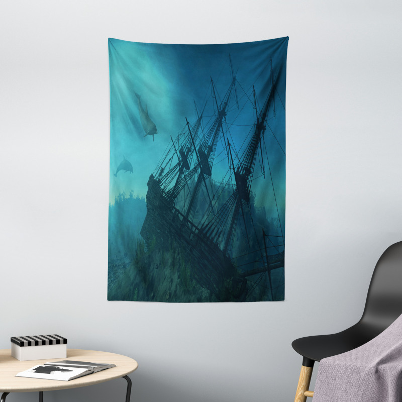 Dolphins Ship Sea Tapestry