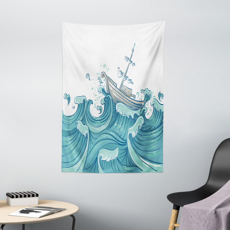 Ship and Ocean Waves Tapestry